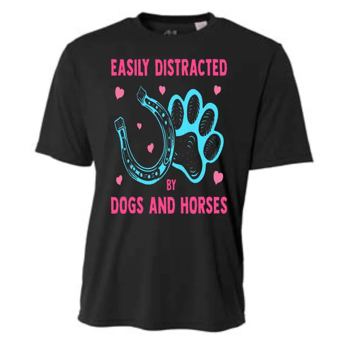 Easily Distracted By Dogs And Horses Funny Farm Animal Lover Cooling Performance Crew T-Shirt