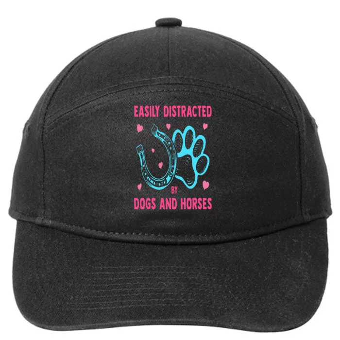 Easily Distracted By Dogs And Horses Funny Farm Animal Lover 7-Panel Snapback Hat