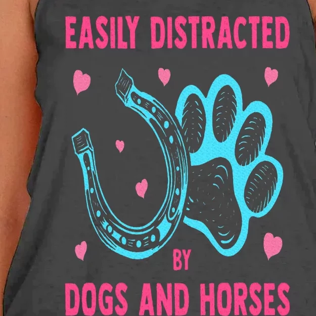 Easily Distracted By Dogs And Horses Funny Farm Animal Lover Women's Knotted Racerback Tank