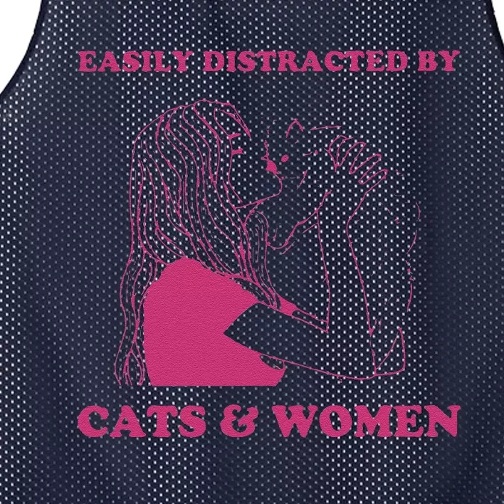 Easily Distracted By Cats And Women Funny For Lesbian Pride Mesh Reversible Basketball Jersey Tank