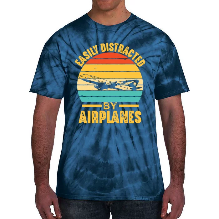 Easily Distracted By Airplanes Pilot Gifts Funny Aviation Tie-Dye T-Shirt