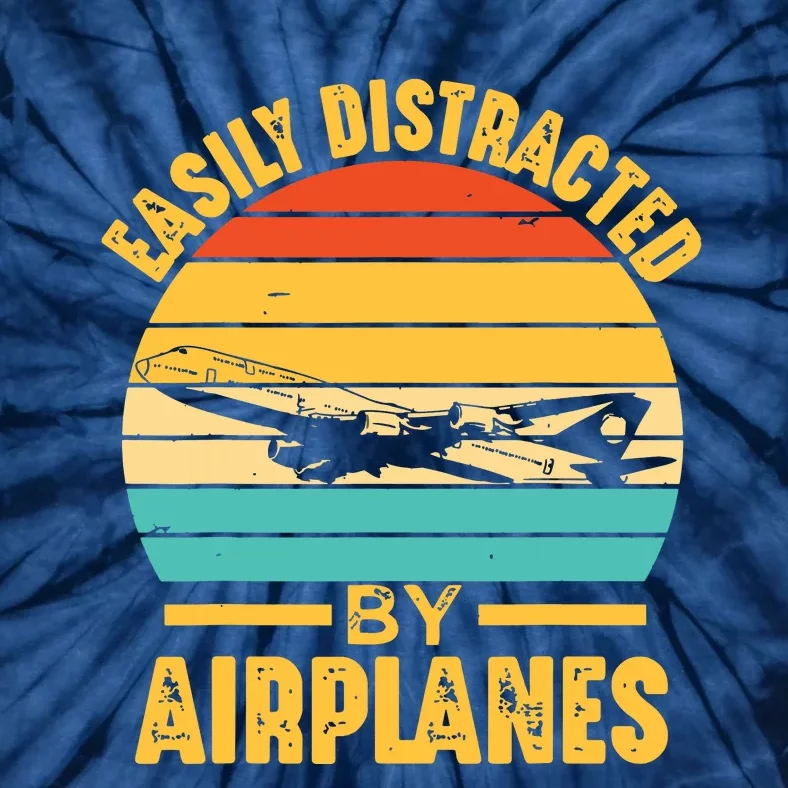 Easily Distracted By Airplanes Pilot Gifts Funny Aviation Tie-Dye T-Shirt