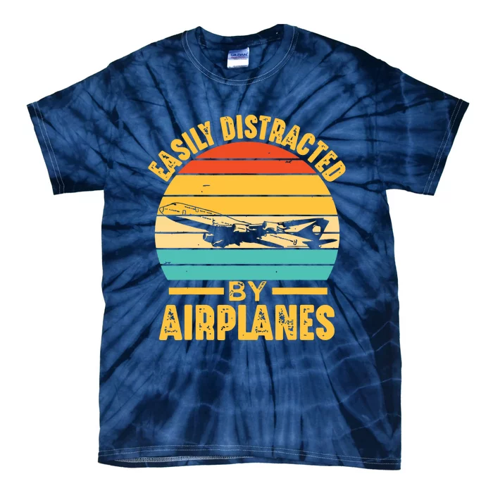 Easily Distracted By Airplanes Pilot Gifts Funny Aviation Tie-Dye T-Shirt