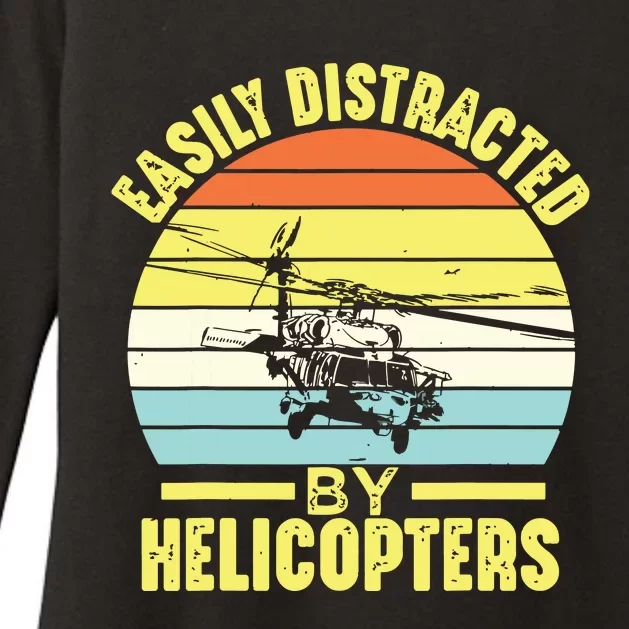 Easily Distracted By Helicopters Funny Helicopter Pilot Gift Womens CVC Long Sleeve Shirt