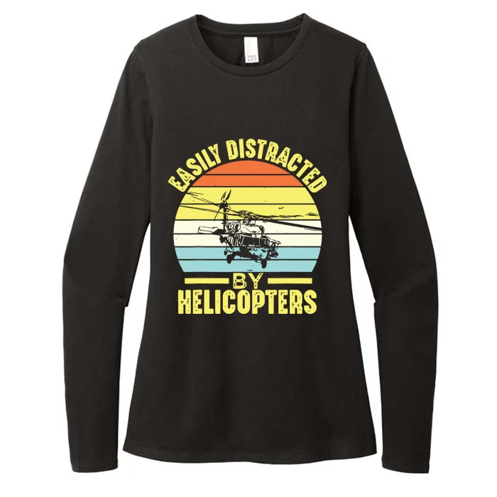 Easily Distracted By Helicopters Funny Helicopter Pilot Gift Womens CVC Long Sleeve Shirt