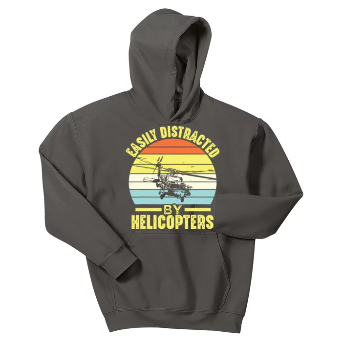 Easily Distracted By Helicopters Funny Helicopter Pilot Gift Kids Hoodie