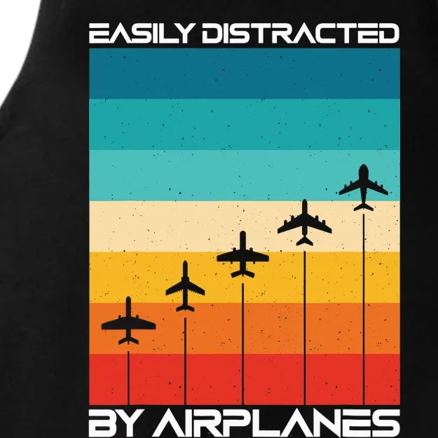 Easily Distracted By Airplanes, Airplane Pilot Aircraft Ladies Tri-Blend Wicking Tank