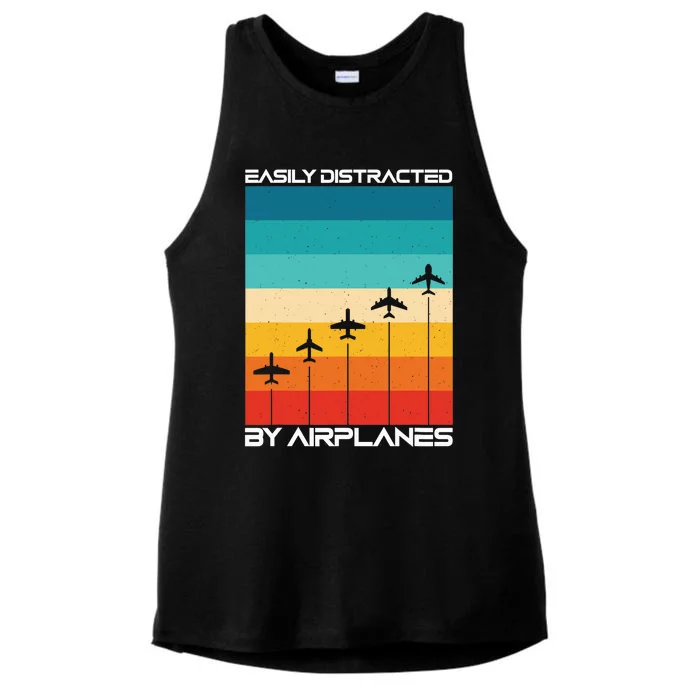 Easily Distracted By Airplanes, Airplane Pilot Aircraft Ladies Tri-Blend Wicking Tank