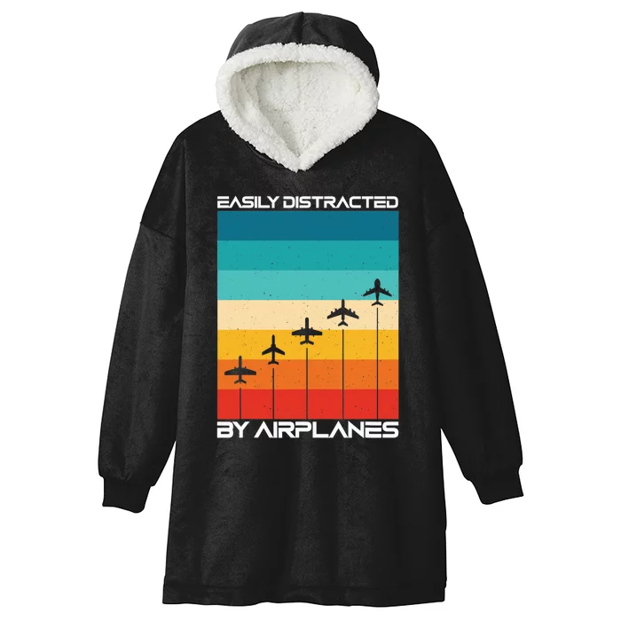 Easily Distracted By Airplanes, Airplane Pilot Aircraft Hooded Wearable Blanket