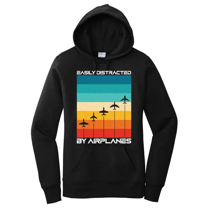 Easily Distracted By Airplanes, Airplane Pilot Aircraft Women's Pullover Hoodie