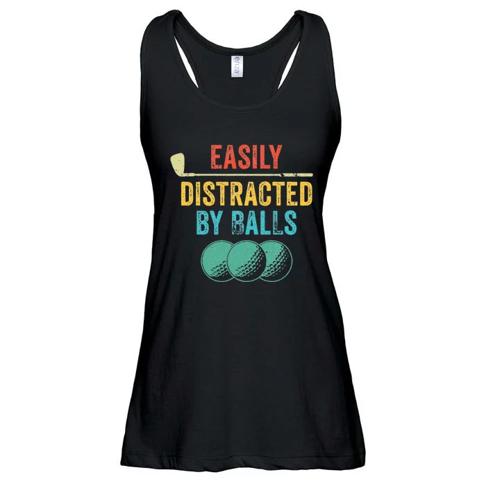 Easily Distracted by Balls Golf Ball Putt Vintage Funny Golf Ladies Essential Flowy Tank