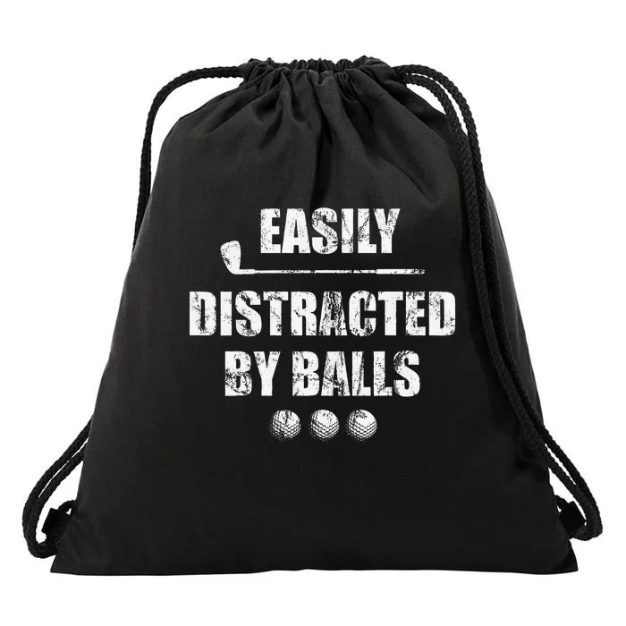 Easily Distracted By Balls Funny Golf Ball Putt Drawstring Bag