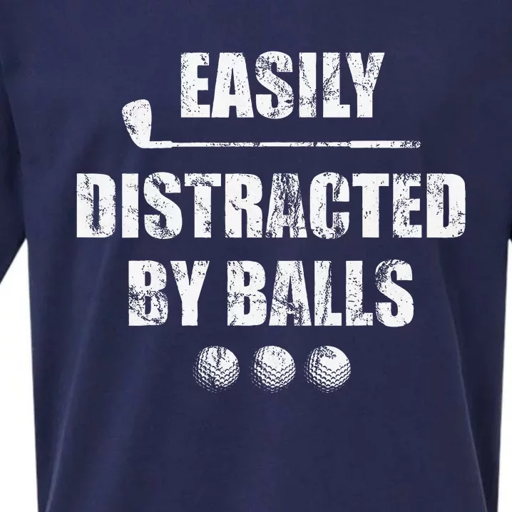 Easily Distracted By Balls Funny Golf Ball Putt Sueded Cloud Jersey T-Shirt