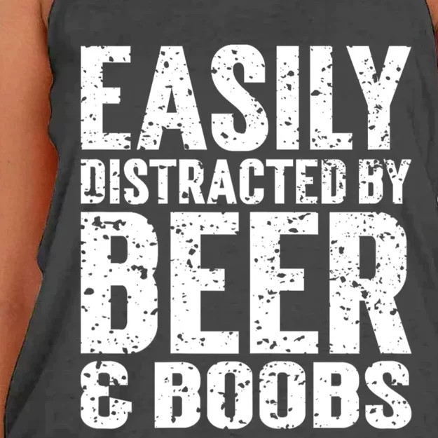 Easily Distracted By Beer And Boobs Funny Adult Humorous Women's Knotted Racerback Tank