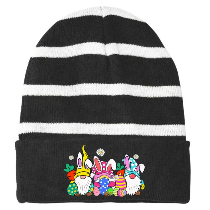 Easter Day Bunny Egg Spring Cute Gnome Striped Beanie with Solid Band