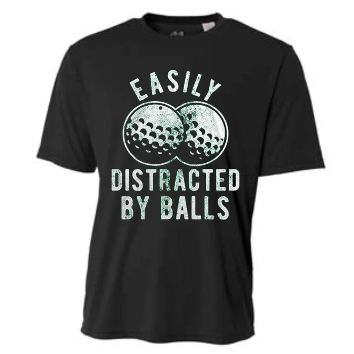 Easily Distracted By Balls Funny Golf Ball Cooling Performance Crew T-Shirt