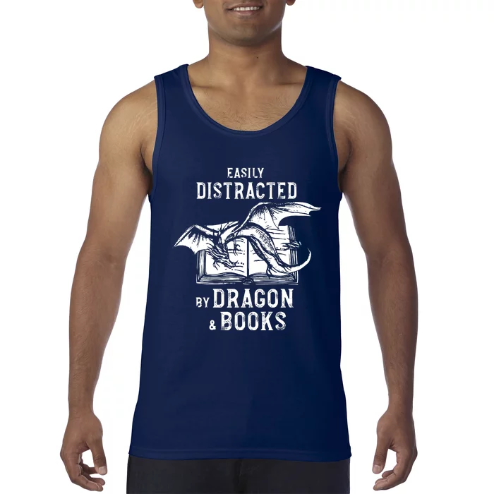 Easily Distracted By Dragon And Books Nerds Tank Top