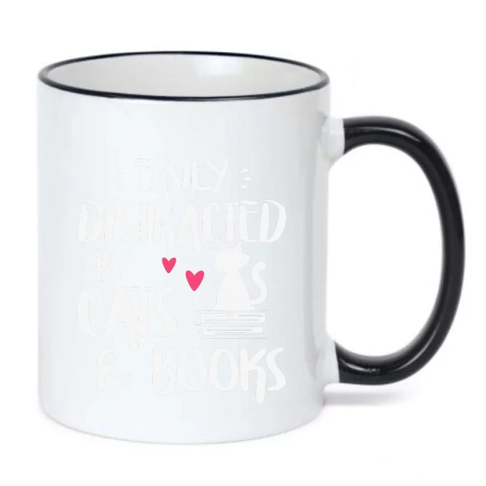 Easily Distracted By Cats And Books Cat & Book Lover Black Color Changing Mug