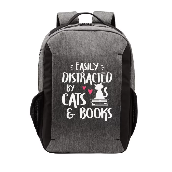 Easily Distracted By Cats And Books Cat & Book Lover Vector Backpack