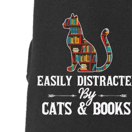 Easily Distracted By Cats and Books Librarians Bibliophiles Doggie 3-End Fleece Hoodie