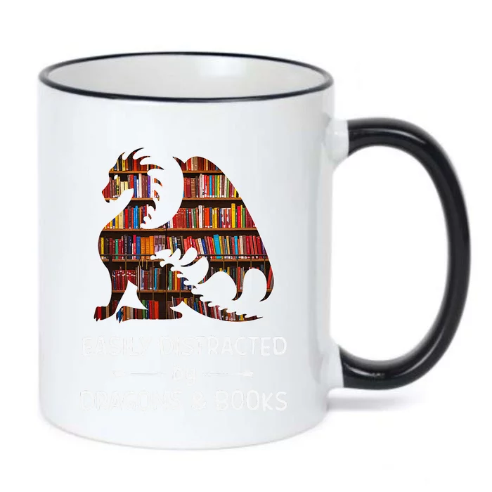 Easily Distracted By Dragon And Books Nerds Black Color Changing Mug