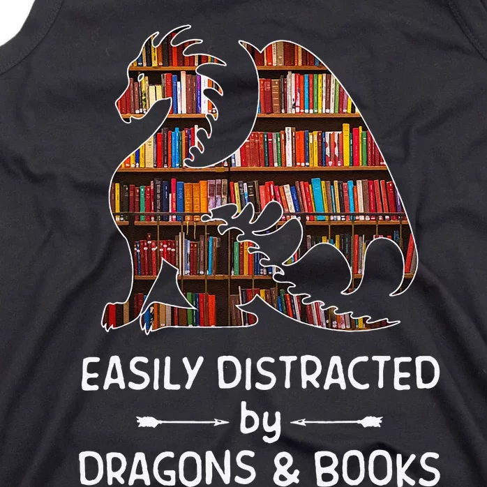 Easily Distracted By Dragon And Books Nerds Tank Top