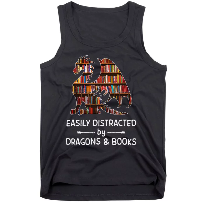 Easily Distracted By Dragon And Books Nerds Tank Top