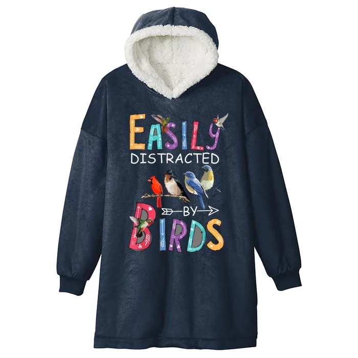 Easily Distracted By Birds Funny Bird Hooded Wearable Blanket