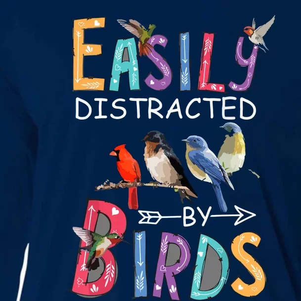 Easily Distracted By Birds Funny Bird Cooling Performance Long Sleeve Crew