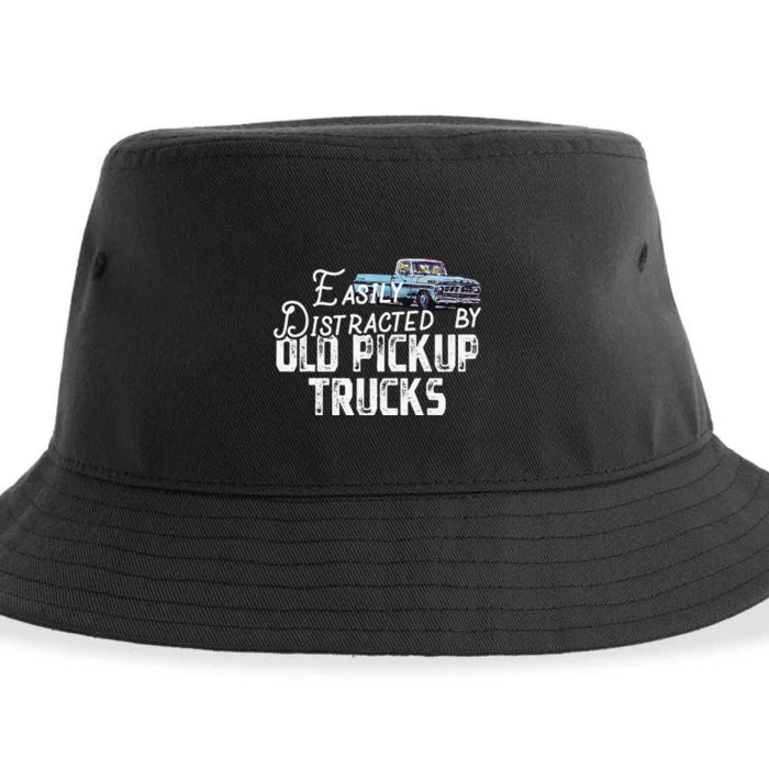 Easily Distracted By Old Pickup Trucks Cute Trucker Sustainable Bucket Hat