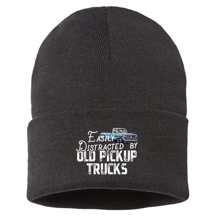 Easily Distracted By Old Pickup Trucks Cute Trucker Sustainable Knit Beanie