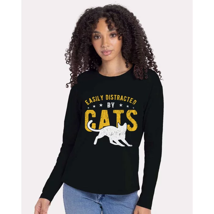 Easily Distracted By Cats Gift Womens Cotton Relaxed Long Sleeve T-Shirt