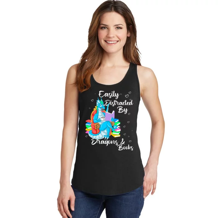 Easily Distracted By Dragons And Books Ladies Essential Tank