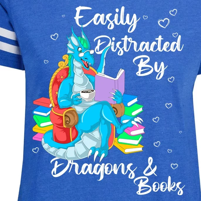 Easily Distracted By Dragons And Books Enza Ladies Jersey Football T-Shirt