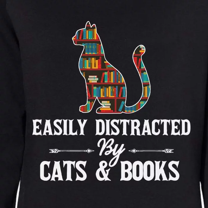 Easily Distracted by Cats and Books Cat Design Womens California Wash Sweatshirt