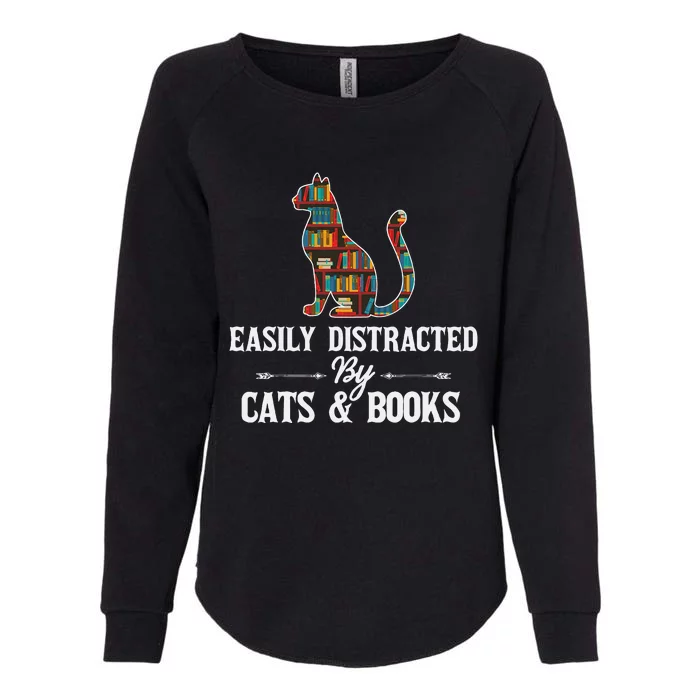 Easily Distracted by Cats and Books Cat Design Womens California Wash Sweatshirt