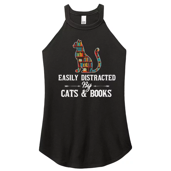 Easily Distracted by Cats and Books Cat Design Women’s Perfect Tri Rocker Tank