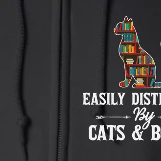 Easily Distracted by Cats and Books Cat Design Full Zip Hoodie