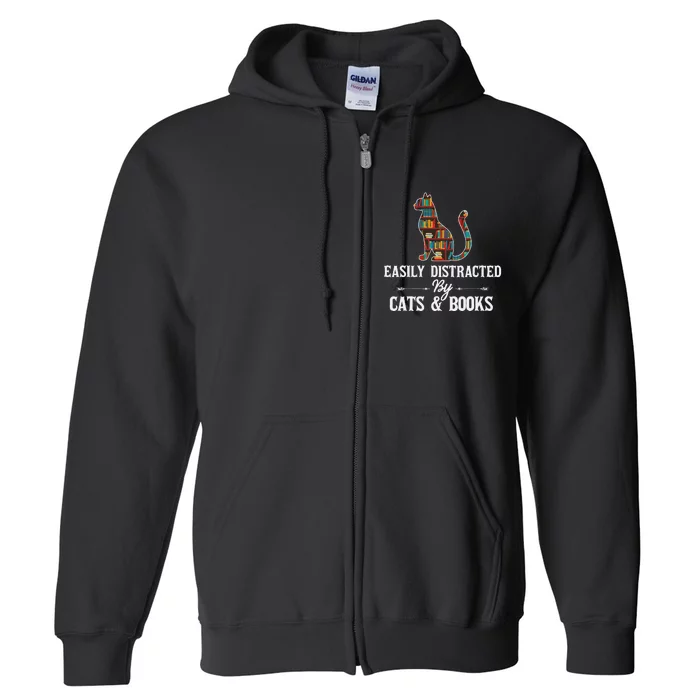 Easily Distracted by Cats and Books Cat Design Full Zip Hoodie