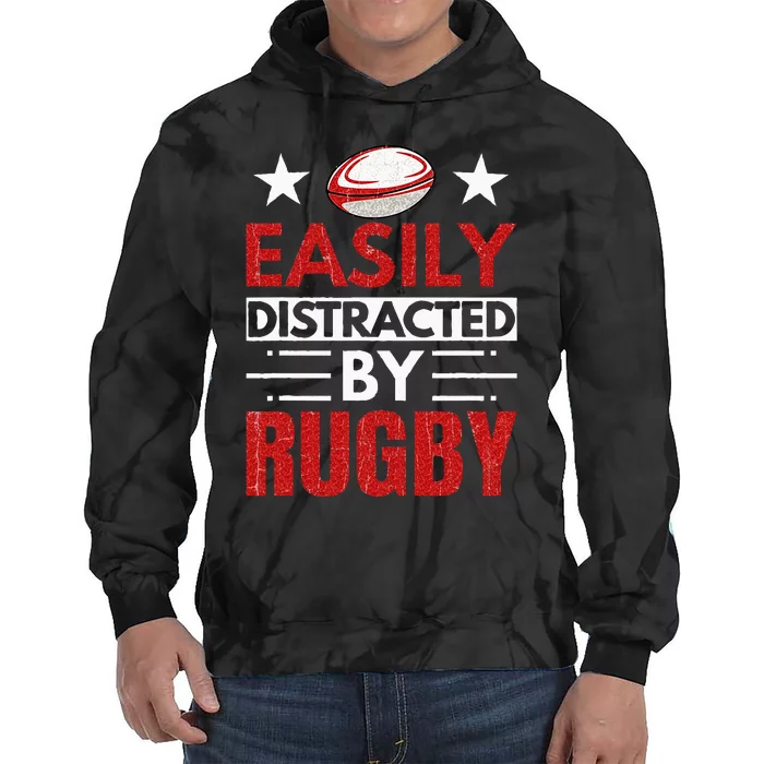 Easily Distracted By Rugby Funny Player Coach Sports Graphic Tie Dye Hoodie