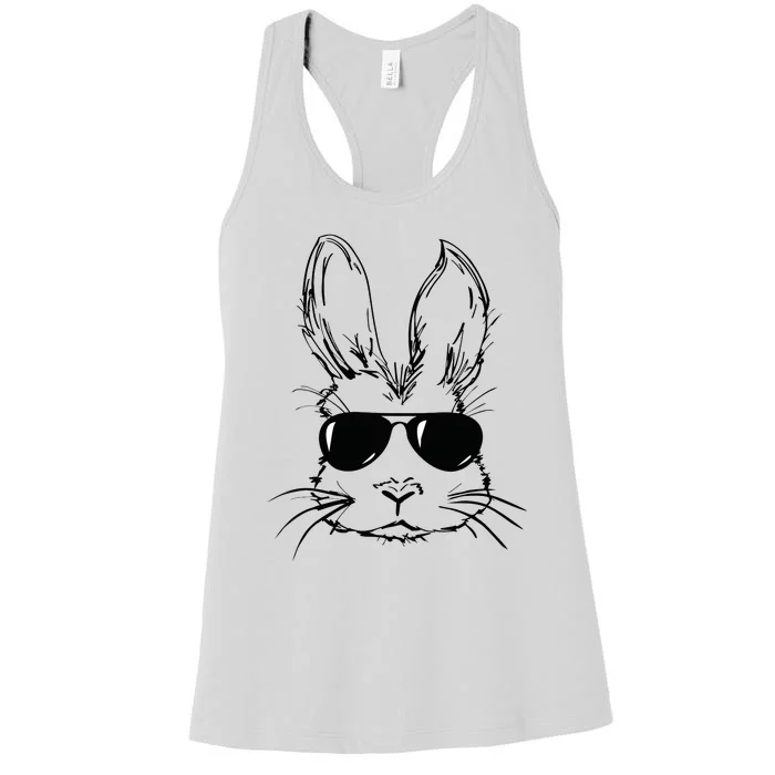 Easter Day Bunny Face With Sunglasses Easter Women's Racerback Tank