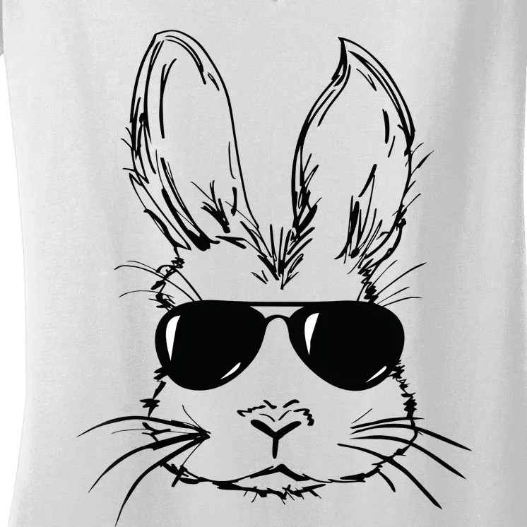 Easter Day Bunny Face With Sunglasses Easter Women's V-Neck T-Shirt