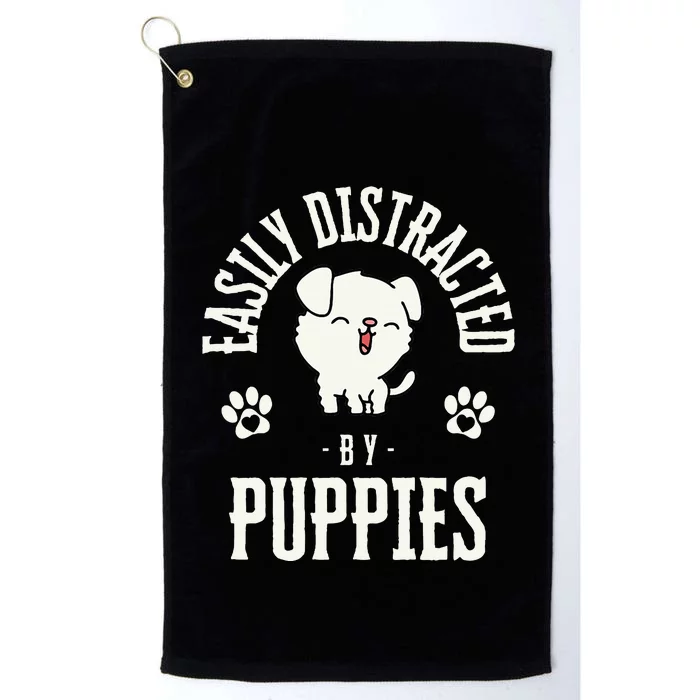 Easily Distracted by Puppies  Cute Dog Platinum Collection Golf Towel