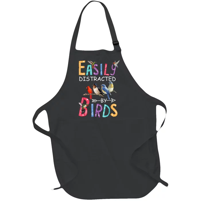 Easily Distracted By Birds Gift Funny Bird Gift Full-Length Apron With Pocket