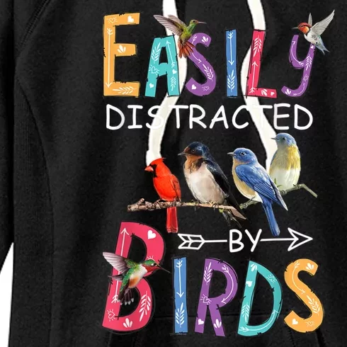 Easily Distracted By Birds Gift Funny Bird Gift Women's Fleece Hoodie