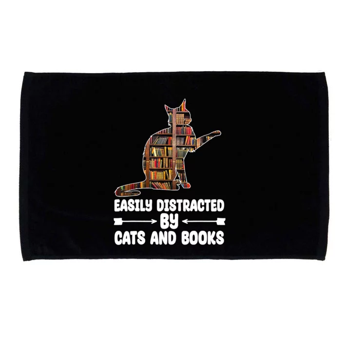 Easily Distracted By Cats And Books Funny Cat Lover Microfiber Hand Towel