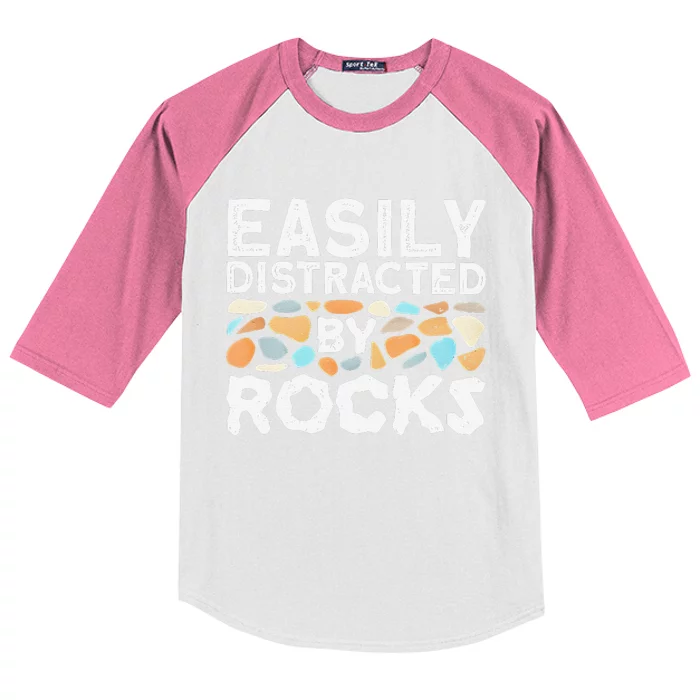 Easily Distracted By Rock Vintage Gift Kids Colorblock Raglan Jersey