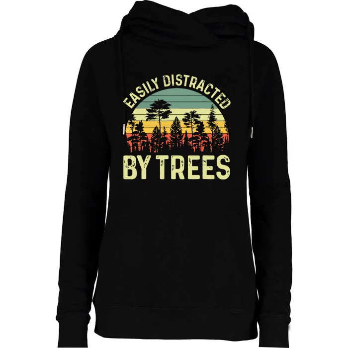 Easily Distracted By Trees Funny Tree Planting Trees Womens Funnel Neck Pullover Hood