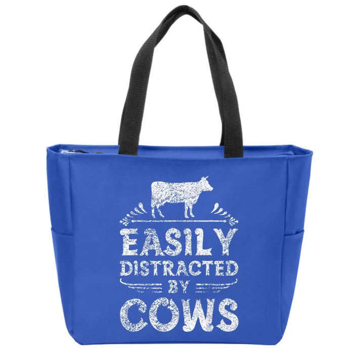 Easily Distracted By Cows Funny Cow Farmer Gifts Zip Tote Bag