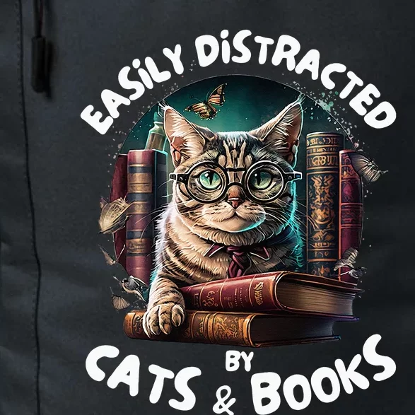 Easily Distracted By Cats And Books Librarians Bibliophiles Daily Commute Backpack